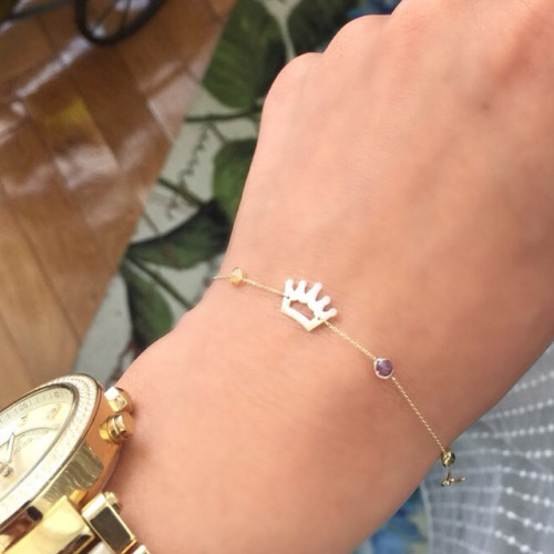 Glorria 14k Solid Gold Colored Pave Crown Bracelet Glorria 14k Solid Gold Colored Pave Crown Bracelet