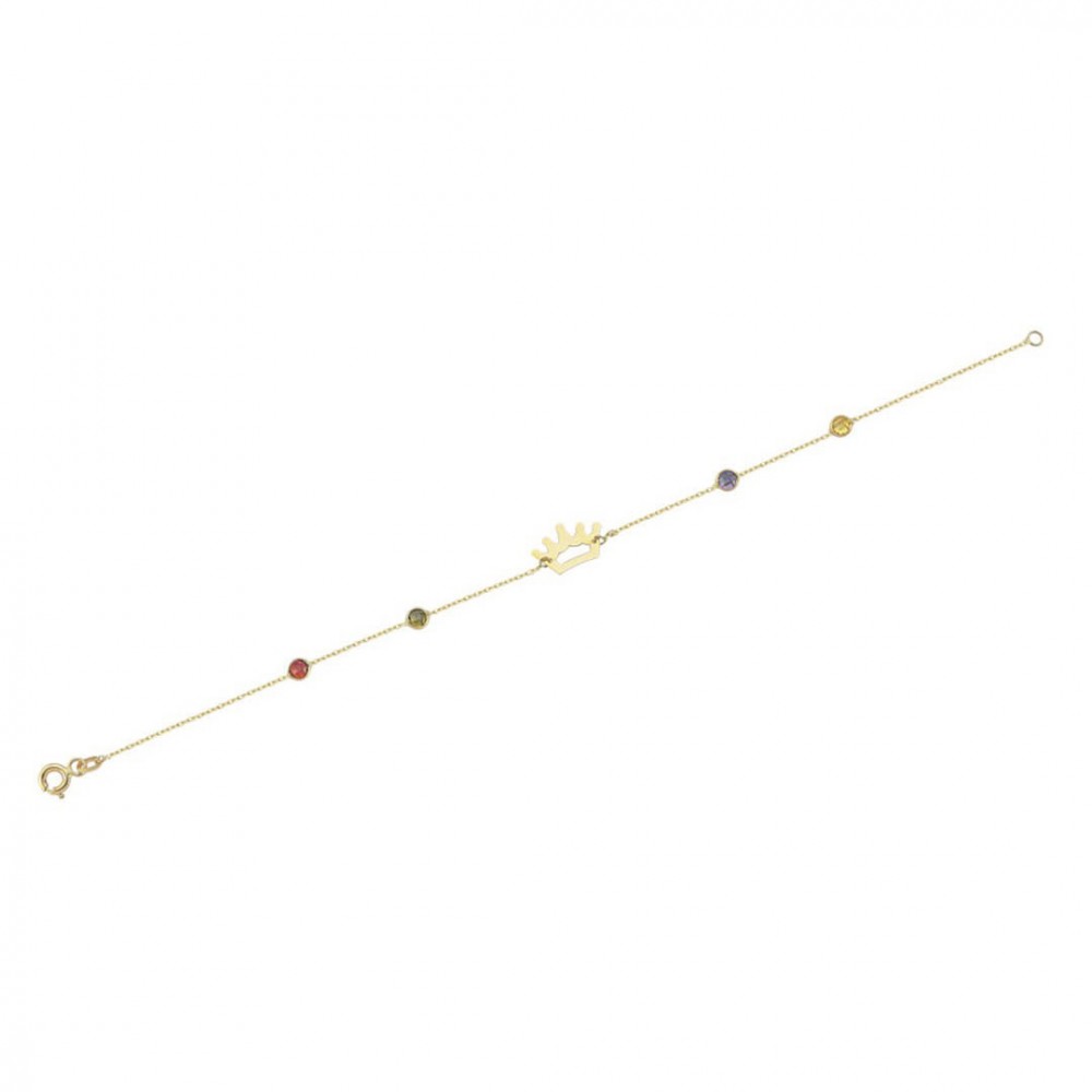Glorria 14k Solid Gold Colored Pave Crown Bracelet
