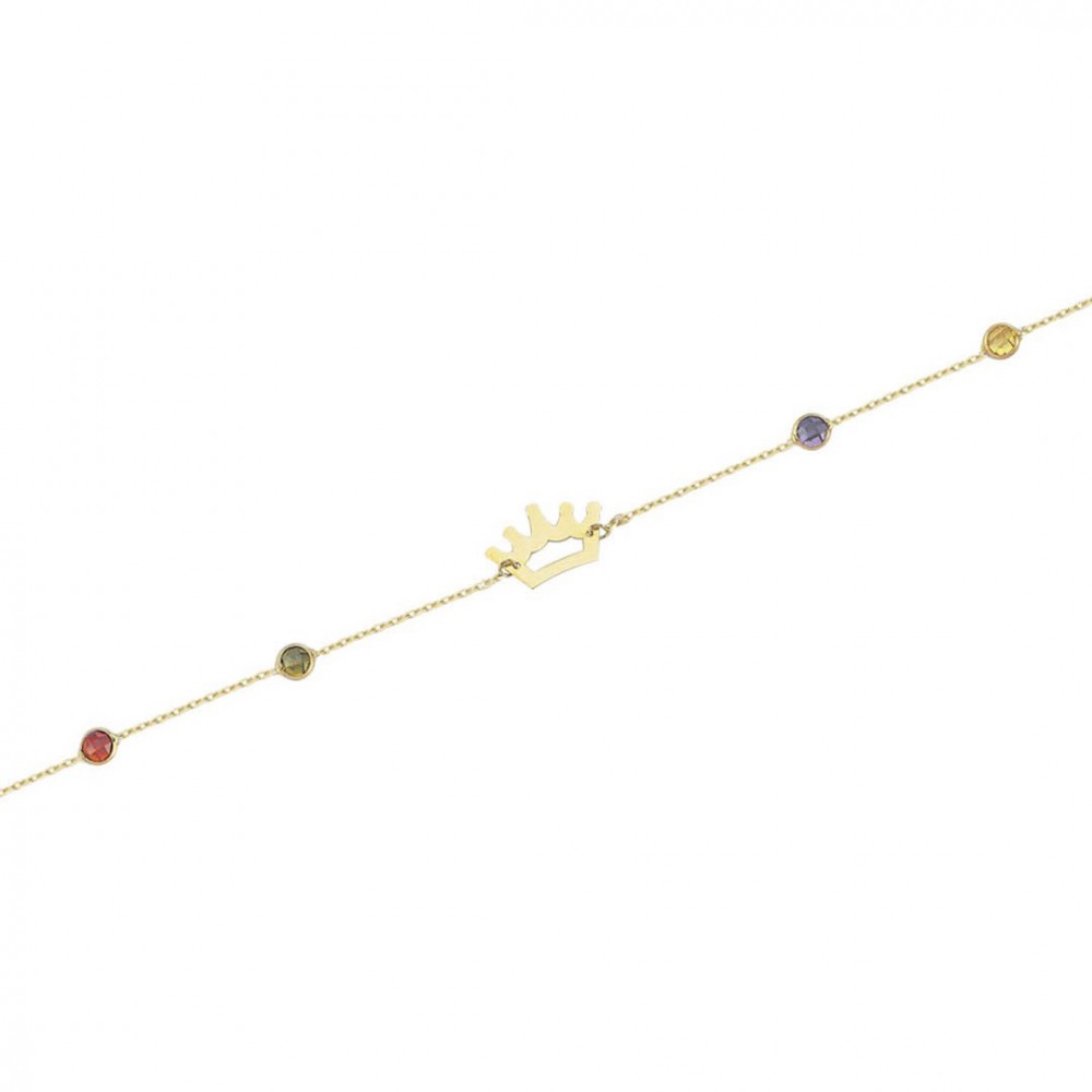 Glorria 14k Solid Gold Colored Pave Crown Bracelet