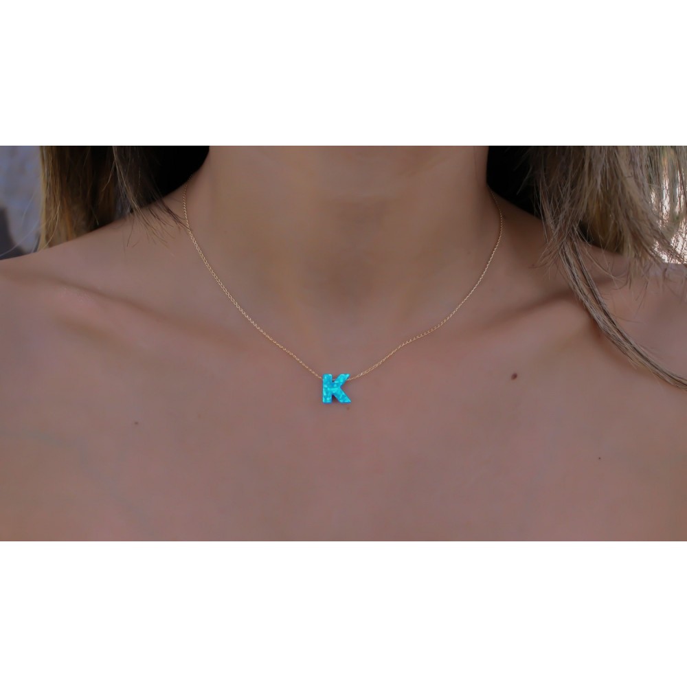 Glorria 14k Solid Gold Opal Letter Necklace