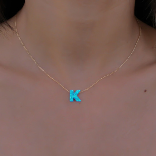 Glorria 14k Solid Gold Opal Letter Necklace Glorria 14k Solid Gold Opal Letter Necklace