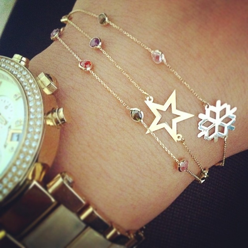 Glorria 14k Solid Gold Colored Snowflake Bracelet