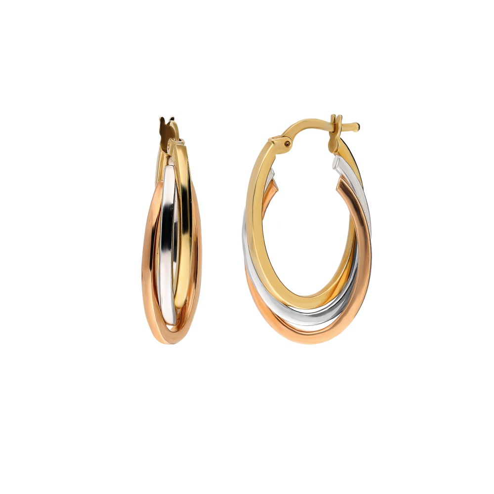 Glorria 14k Solid Gold Three Color Circle Earring