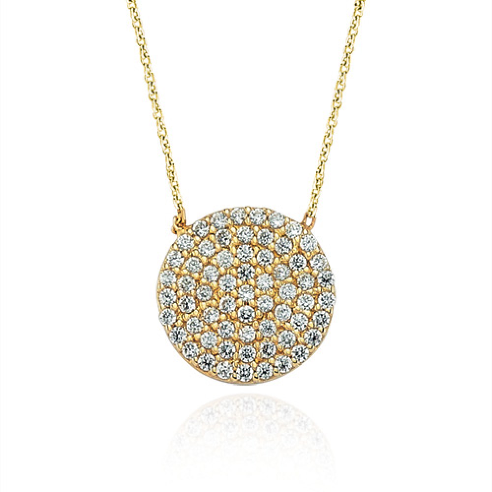 Glorria 14k Solid Gold Pave Plate Necklace
