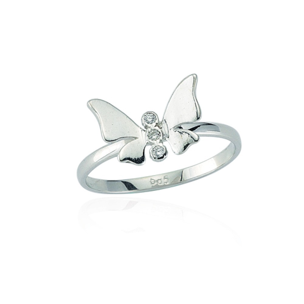 Glorria 14k Solid Gold White Butterfly Ring