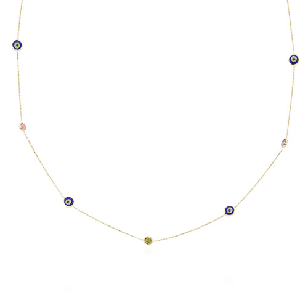 Glorria 14k Solid Gold Evil Eye Bead Necklace