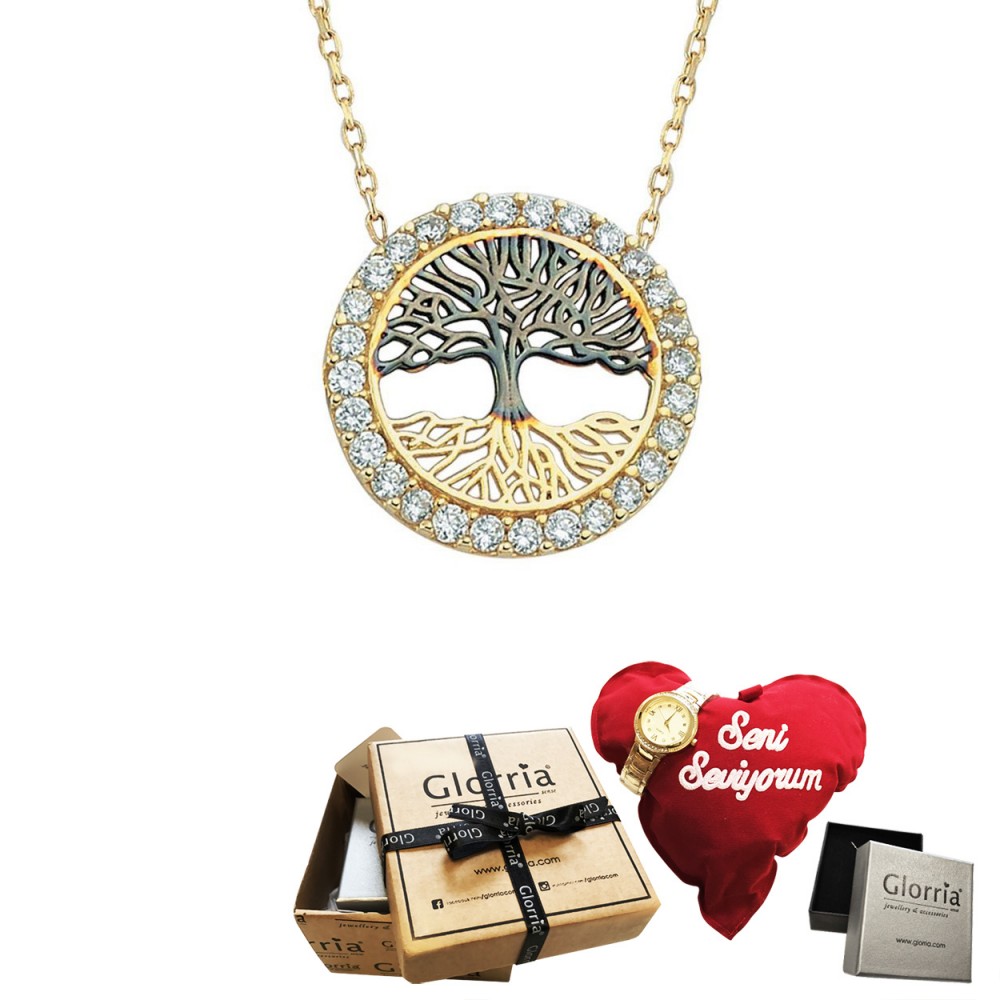 Glorria 14k Solid Gold Life Tree Necklace - GIFT SET