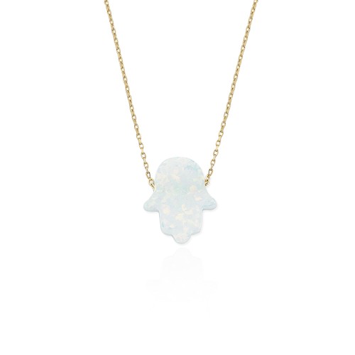 Glorria 14k Solid Gold Opal Pave Hamsa Hands Necklace Glorria 14k Solid Gold Opal Pave Hamsa Hands Necklace