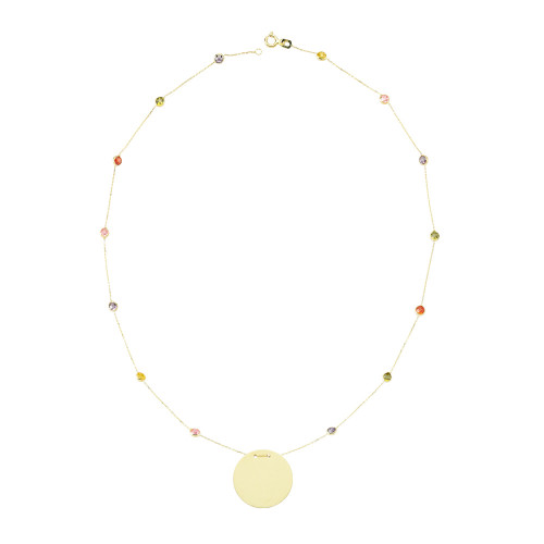 Glorria 14k Solid Gold Colored Pave Plate Necklace Glorria 14k Solid Gold Colored Pave Plate Necklace