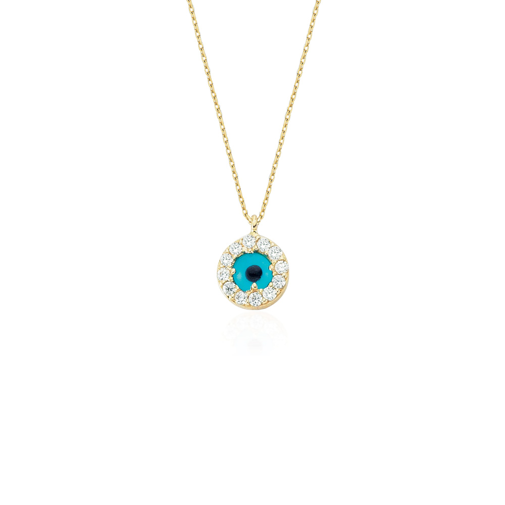 Glorria 14k Solid Gold Stony Eye Necklace
