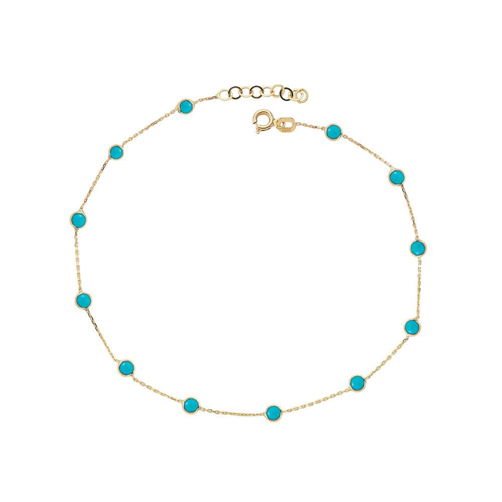 Glorria 14k Solid Gold Turquoise Anklet