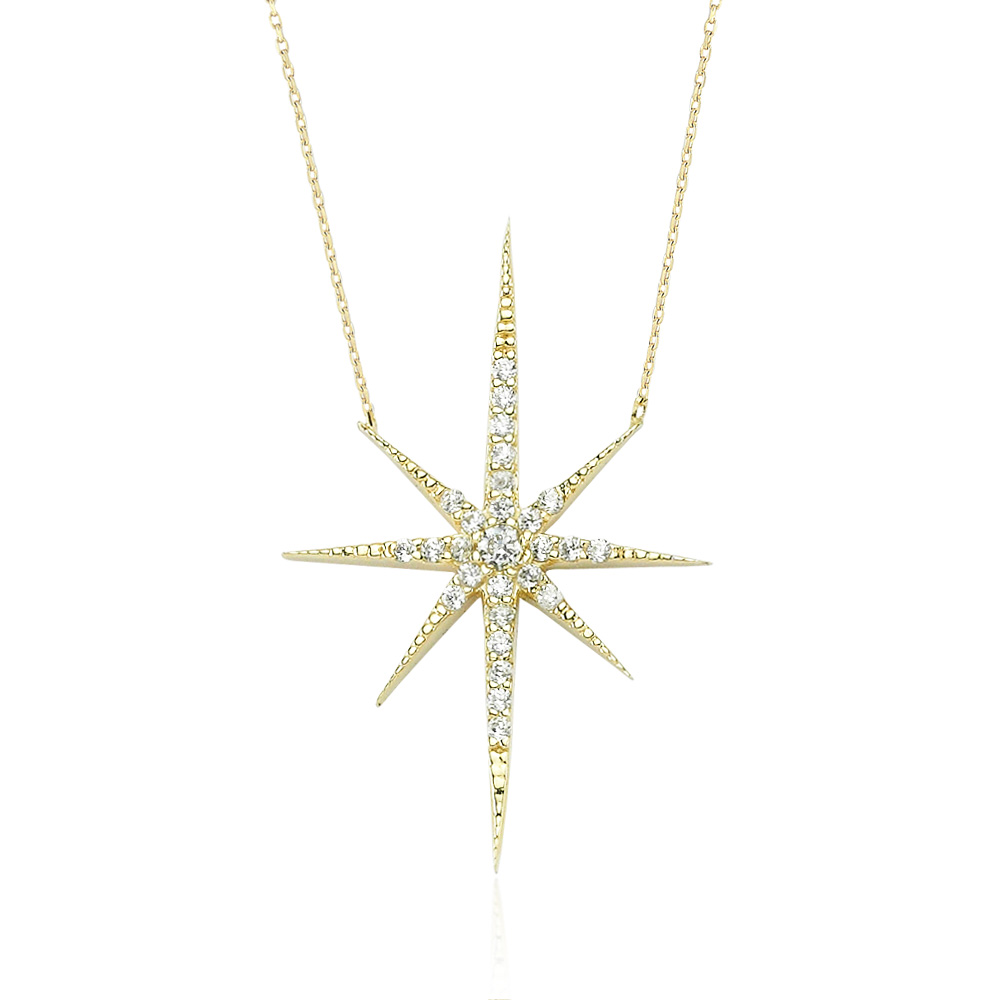 Glorria 14k Solid Gold Polar Star Necklace