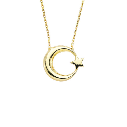 Glorria 14k Solid Gold Crescent And Star Necklace Glorria 14k Solid Gold Crescent And Star Necklace