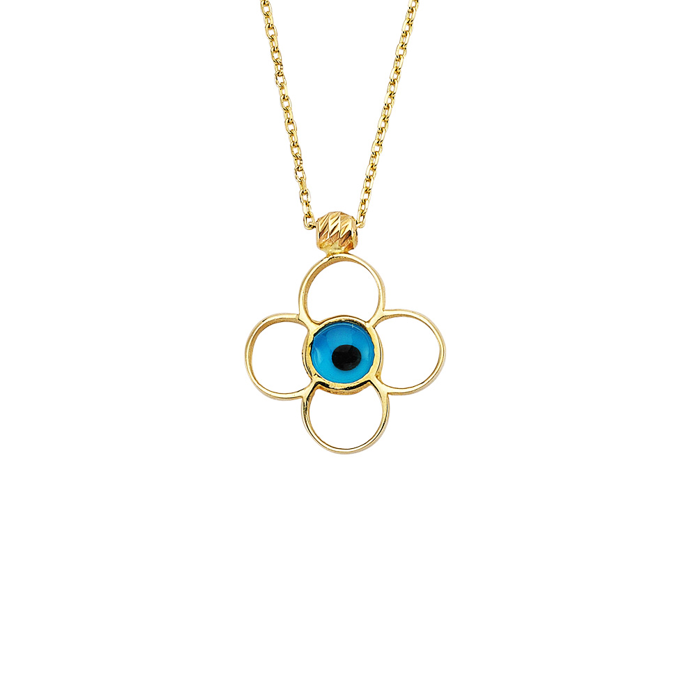 Glorria 14k Solid Gold Eye Flower Necklace