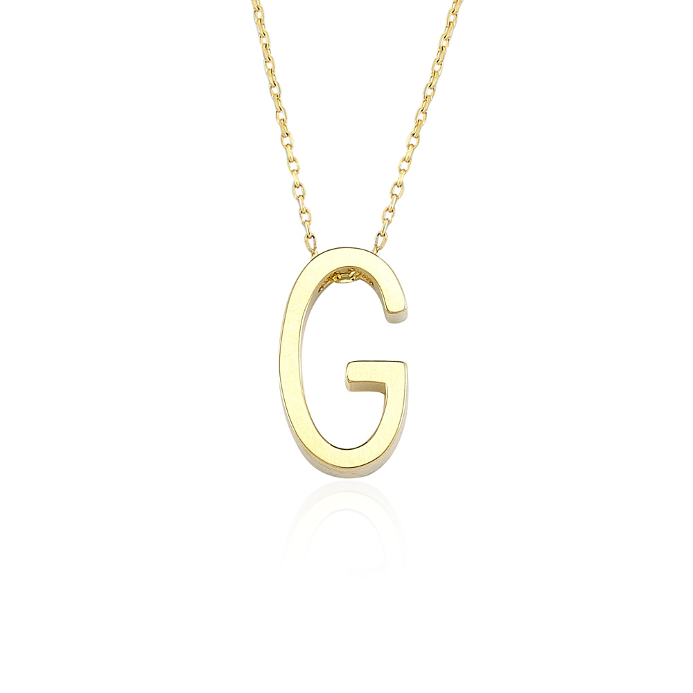 Glorria 14k Solid Gold 3D A Letter Necklace