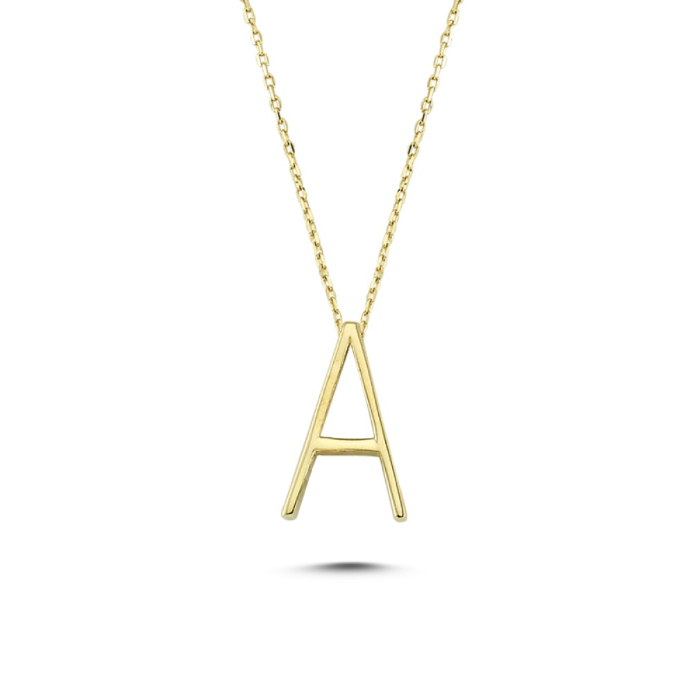 Glorria 14k Solid Gold 3D A Letter Necklace