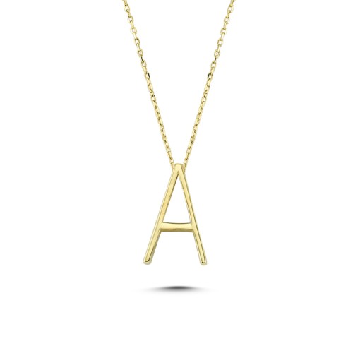 Glorria 14k Solid Gold 3D A Letter Necklace