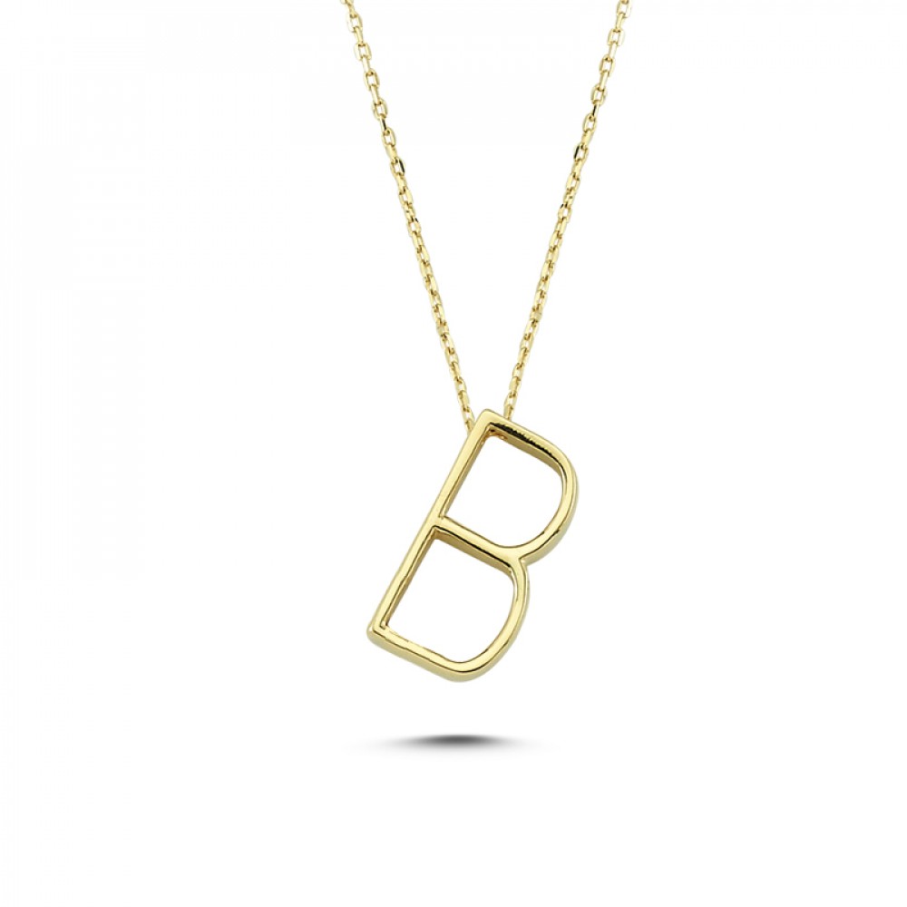 Glorria 14k Solid Gold 3D B Letter Necklace