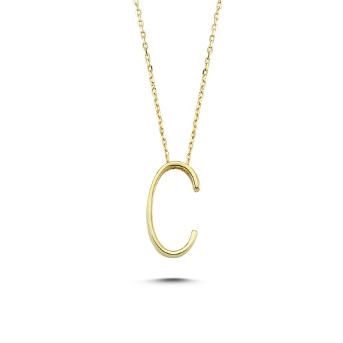 Glorria 14k Solid Gold 3D C Letter Necklace