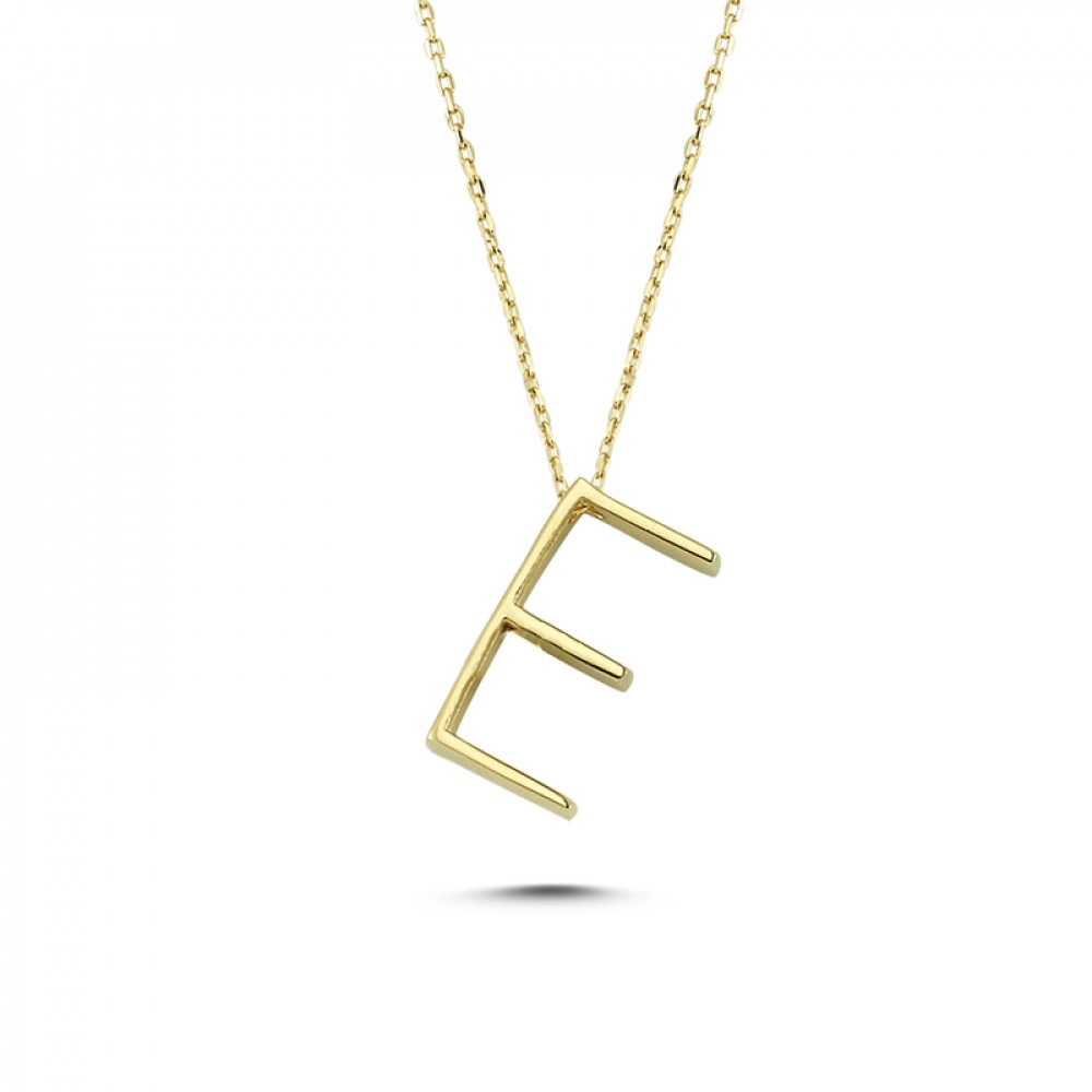 Glorria 14k Solid Gold 3D E Letter Necklace