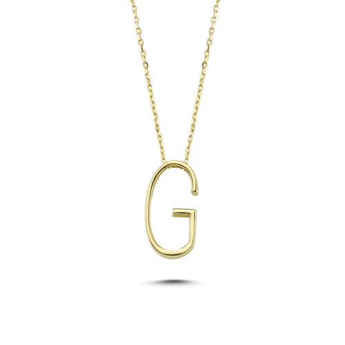 Glorria 14k Solid Gold 3D G Letter Necklace