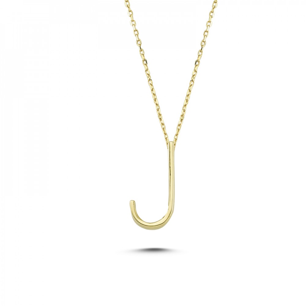 Glorria 14k Solid Gold 3D J Letter Necklace