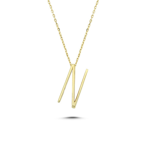 Glorria 14k Solid Gold 3D N Letter Necklace Glorria 14k Solid Gold 3D N Letter Necklace