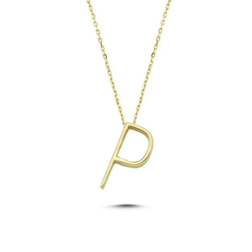 Glorria 14k Solid Gold 3D P Letter Necklace Glorria 14k Solid Gold 3D P Letter Necklace