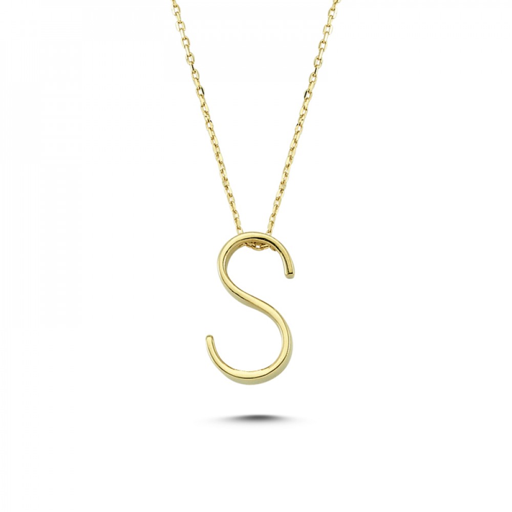 Glorria 14k Solid Gold 3D Ş Letter Necklace