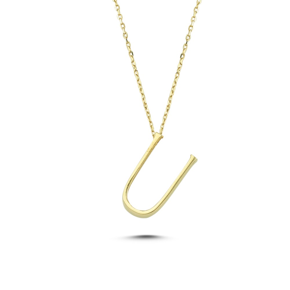 Glorria 14k Solid Gold 3D U Letter Necklace