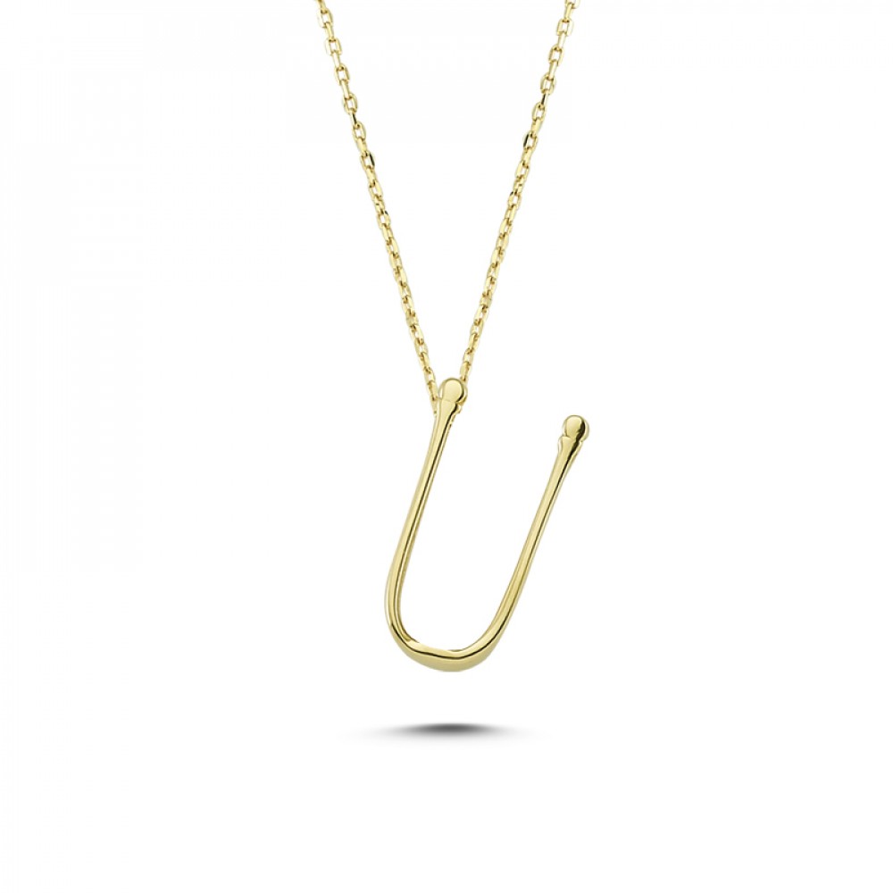 Glorria 14k Solid Gold 3D Ü Letter Necklace