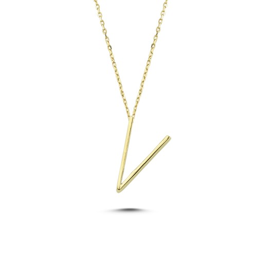 Glorria 14k Solid Gold 3D V Letter Necklace Glorria 14k Solid Gold 3D V Letter Necklace