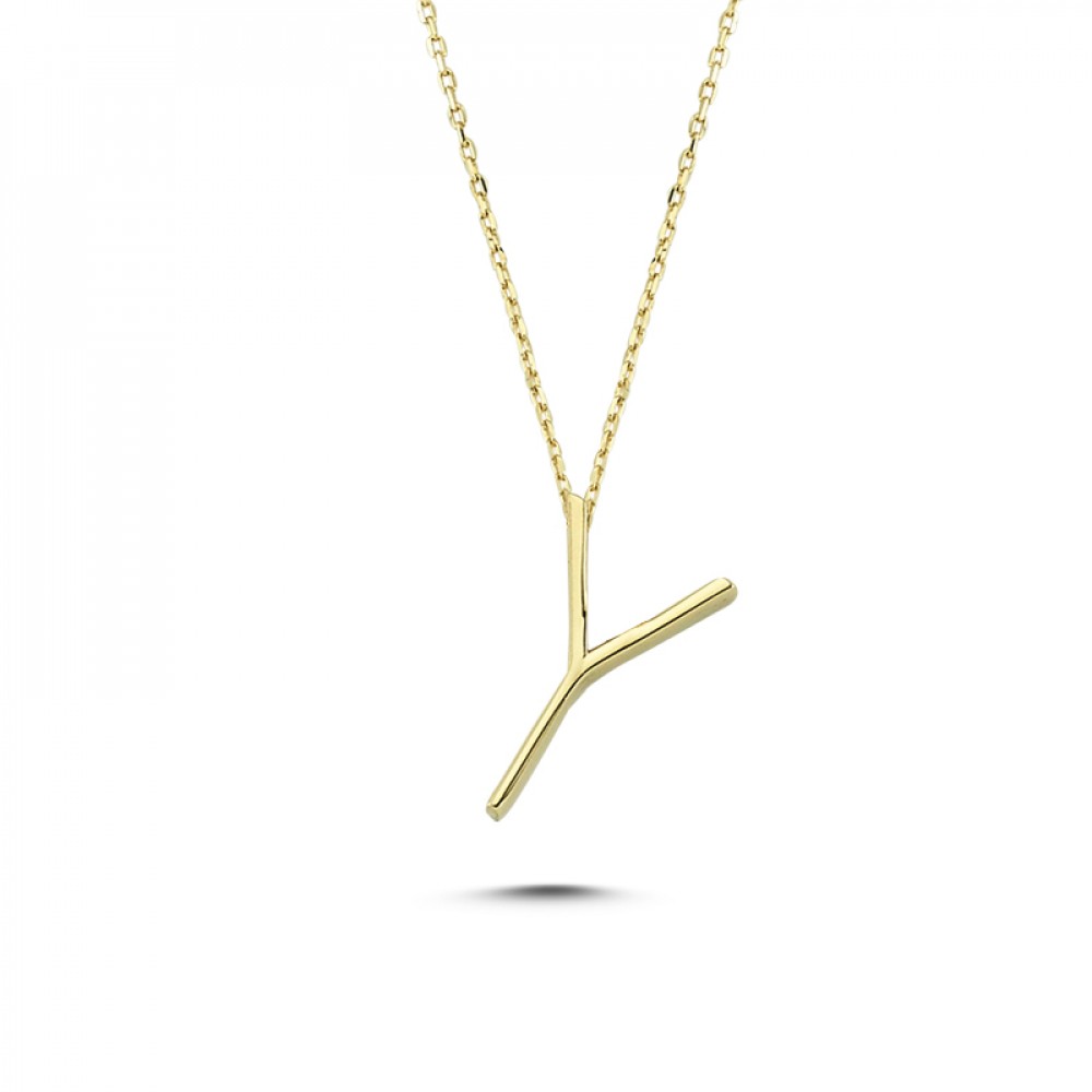 Glorria 14k Solid Gold 3D Y Letter Necklace