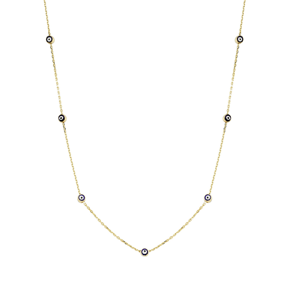 Glorria 14k Solid Gold Evil Eye Beaded Necklace