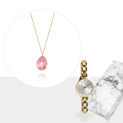 Glorria 14k Solid Gold Drop Necklace, Watch Gift Set Glorria 14k Solid Gold Drop Necklace, Watch Gift Set