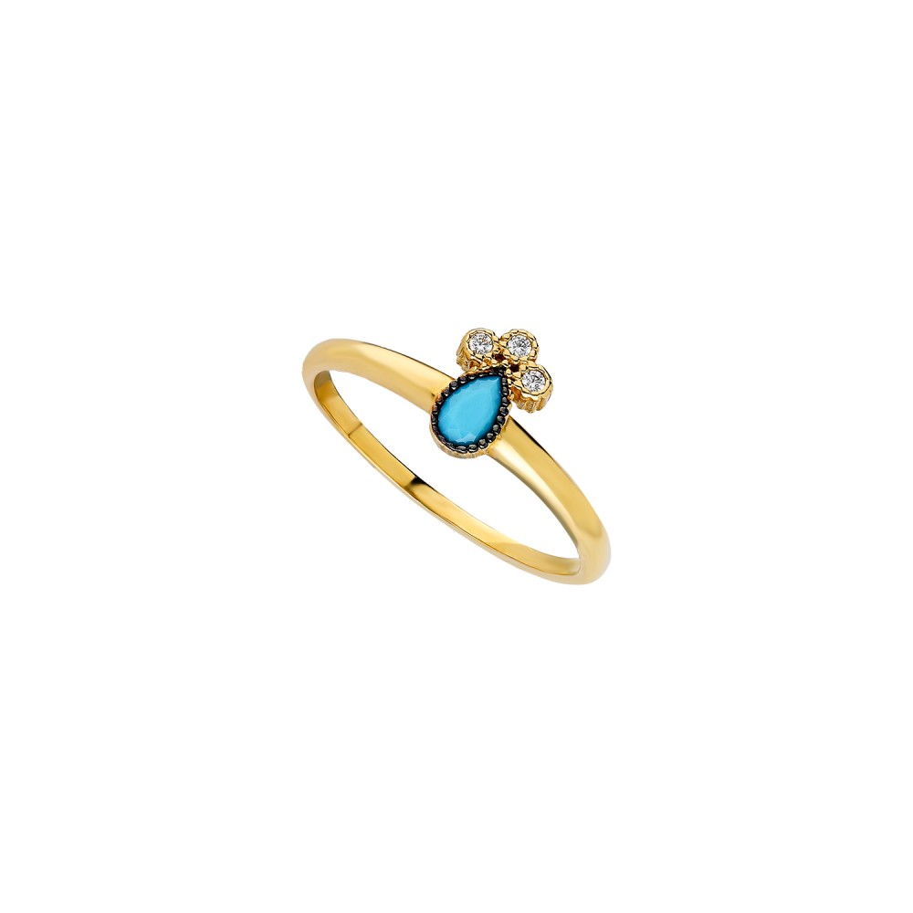Glorria 14k Solid Gold Turquoise Pave Drop Ring