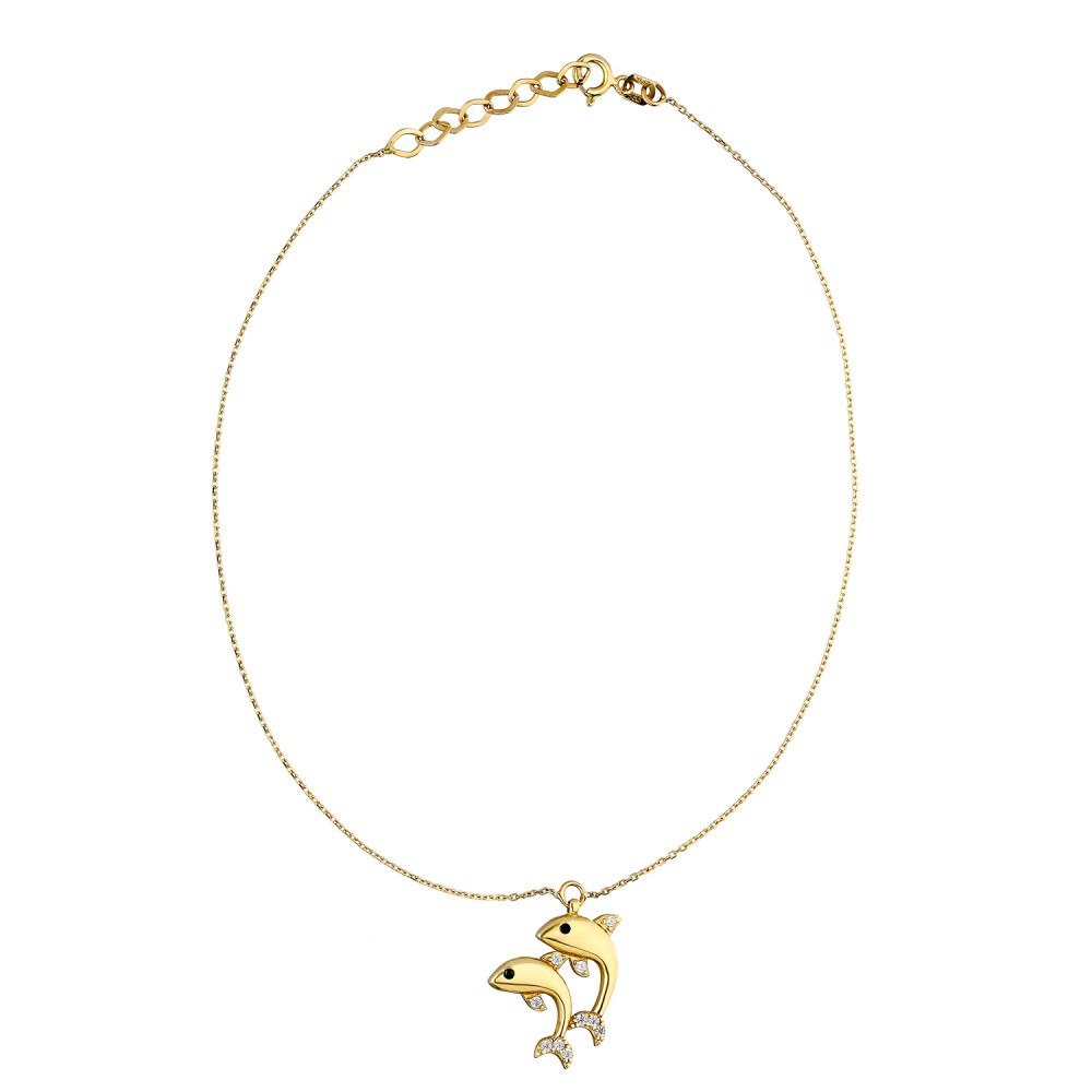 Glorria 14k Solid Gold Dolphin Anklet
