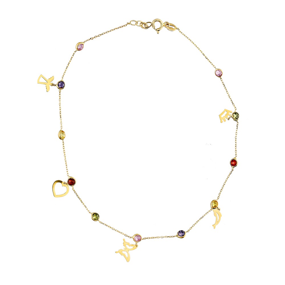 Glorria 14k Solid Gold Colored Pave Luck Anklet