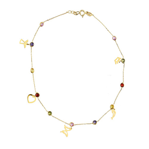 Glorria 14k Solid Gold Colored Pave Luck Anklet Glorria 14k Solid Gold Colored Pave Luck Anklet