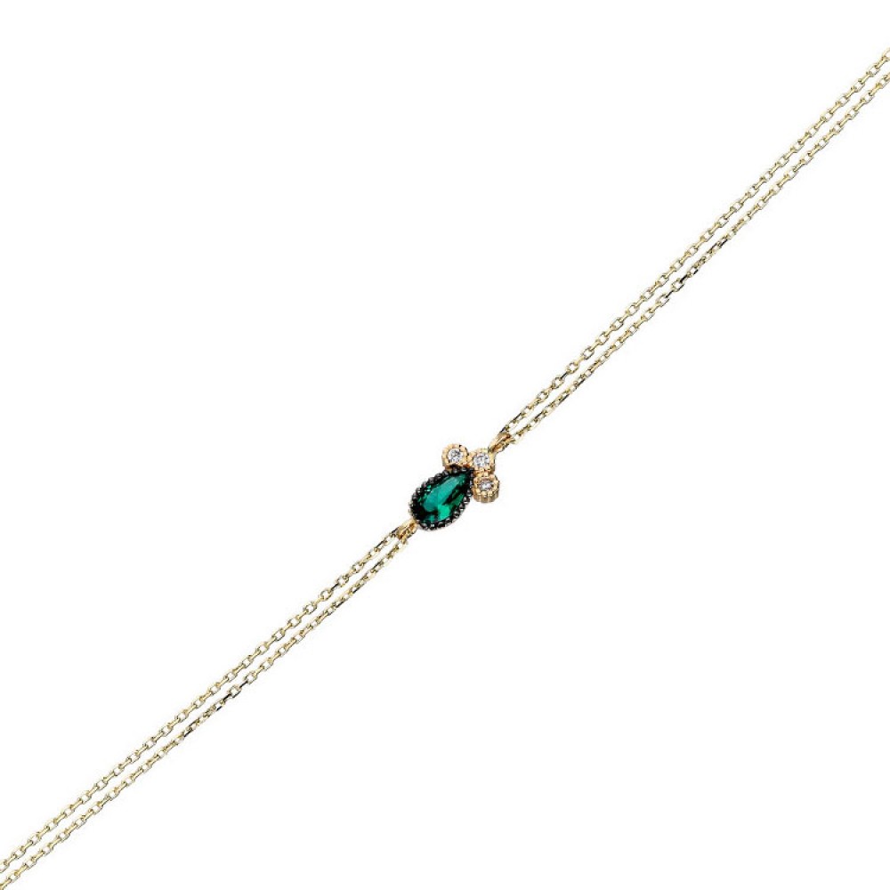Glorria 14k Solid Gold Green Pave Drop Bracelet