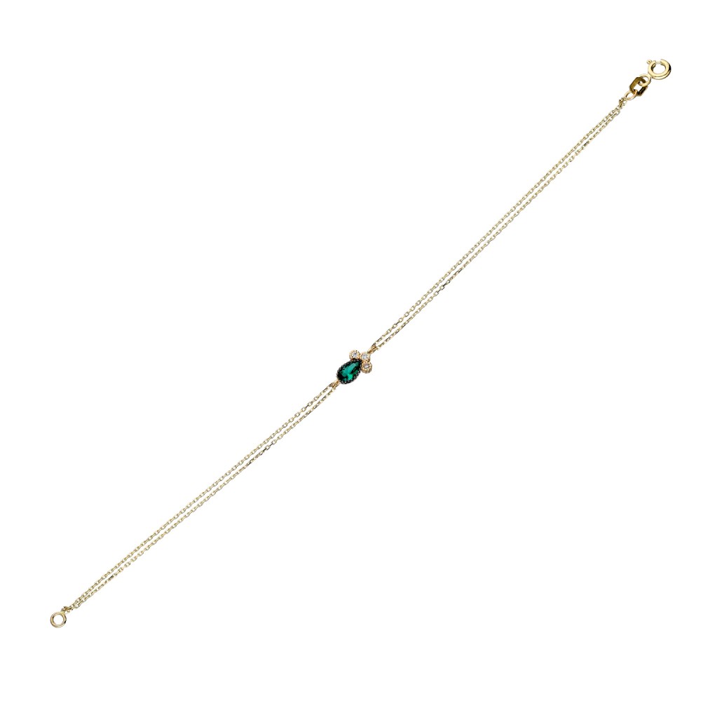 Glorria 14k Solid Gold Green Pave Drop Bracelet