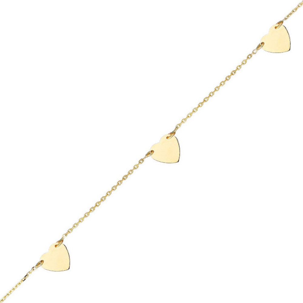 Glorria 14k Solid Gold Three Heart Bracelet