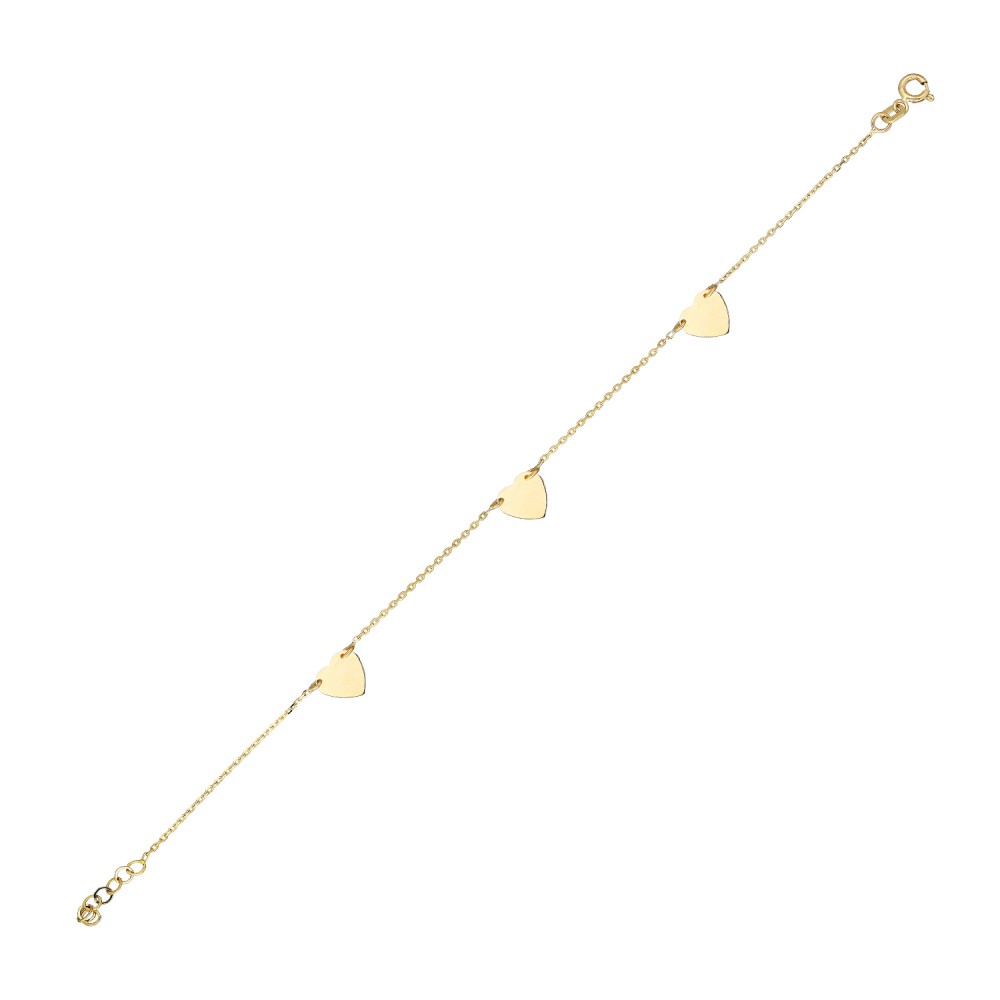 Glorria 14k Solid Gold Three Heart Bracelet