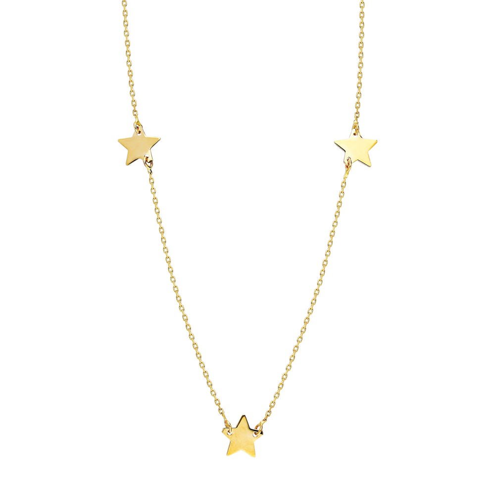 Glorria 14k Solid Gold Three Star Necklace
