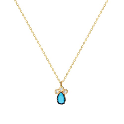 Glorria 14k Solid Gold Turquoise Pave Necklace Glorria 14k Solid Gold Turquoise Pave Necklace