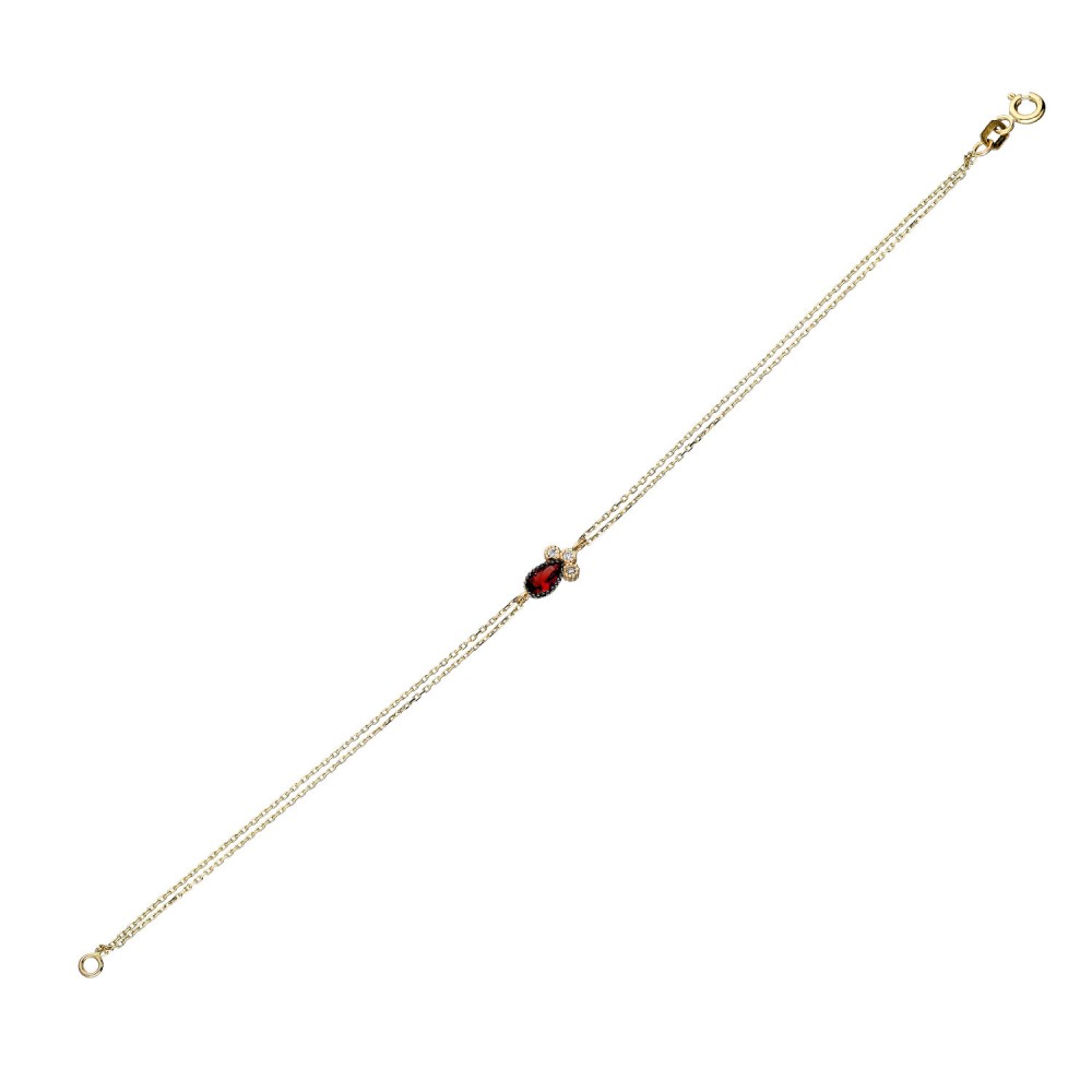Glorria 14k Solid Gold Red Pave Drop Bracelet
