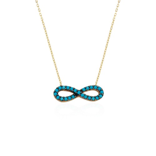 Glorria 14k Solid Gold Turquoise Pave Infinity Necklace Glorria 14k Solid Gold Turquoise Pave Infinity Necklace