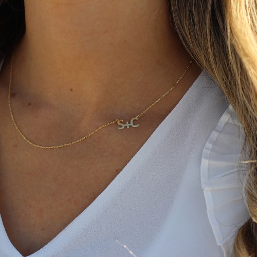 Glorria 925k Sterling Silver Two Initial Necklace Glorria 925k Sterling Silver Two Initial Necklace