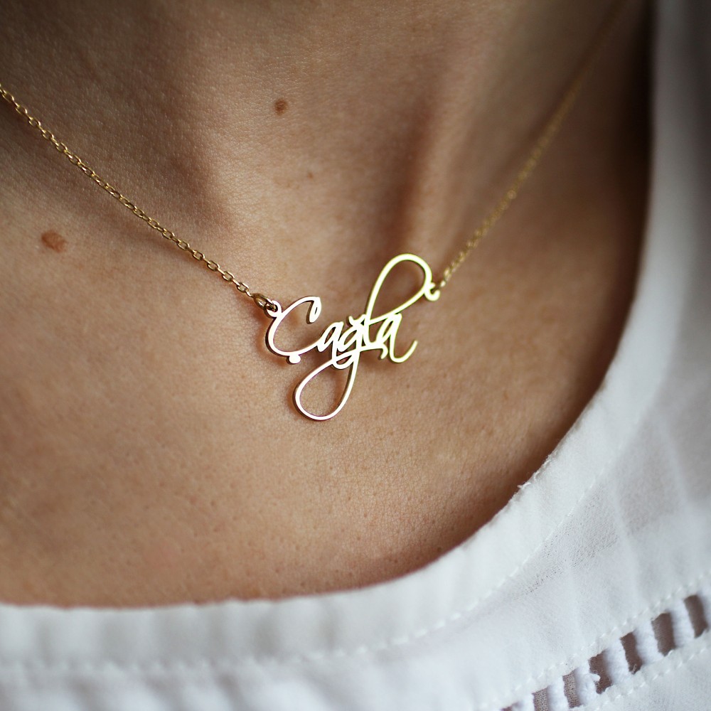 Glorria 925k Sterling Silver Calligraphy Name Necklace