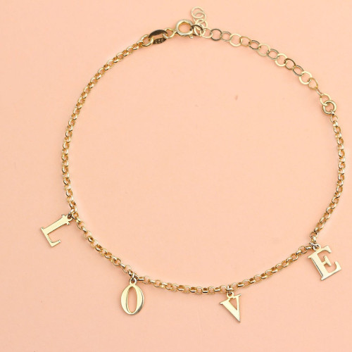 Glorria 925k Sterling Silver Personalized Initial Bracelet with Doc Chain